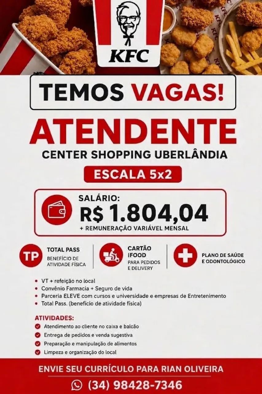 Vaga Emprego Atendente 