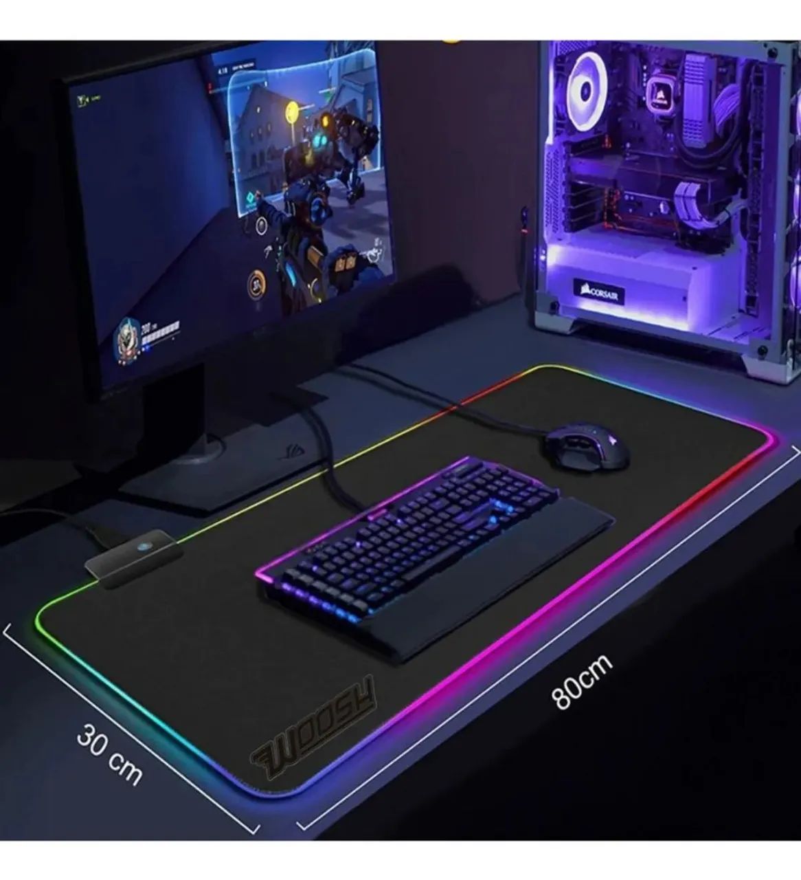 Mouse Pad Gamer Led Color Speed Para Mouse E Teclado 80x30cm