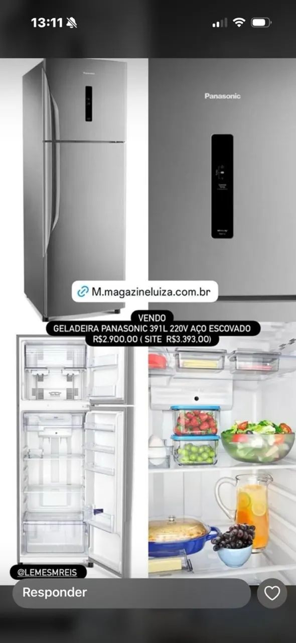  Nova! Geladeira Panasonic 391L