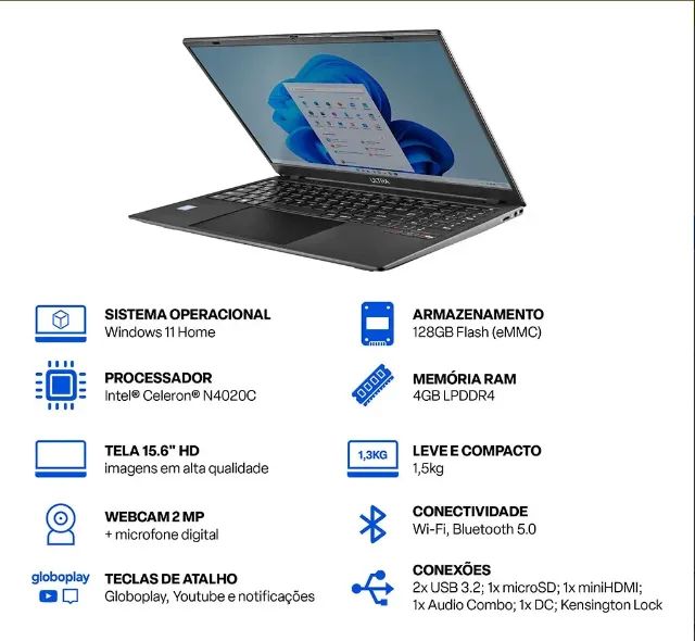 Notebook Multi Ultra Celeron N4020c 4gb 128gb W11 15,6'' Cinza - Ub261 - Foto 4