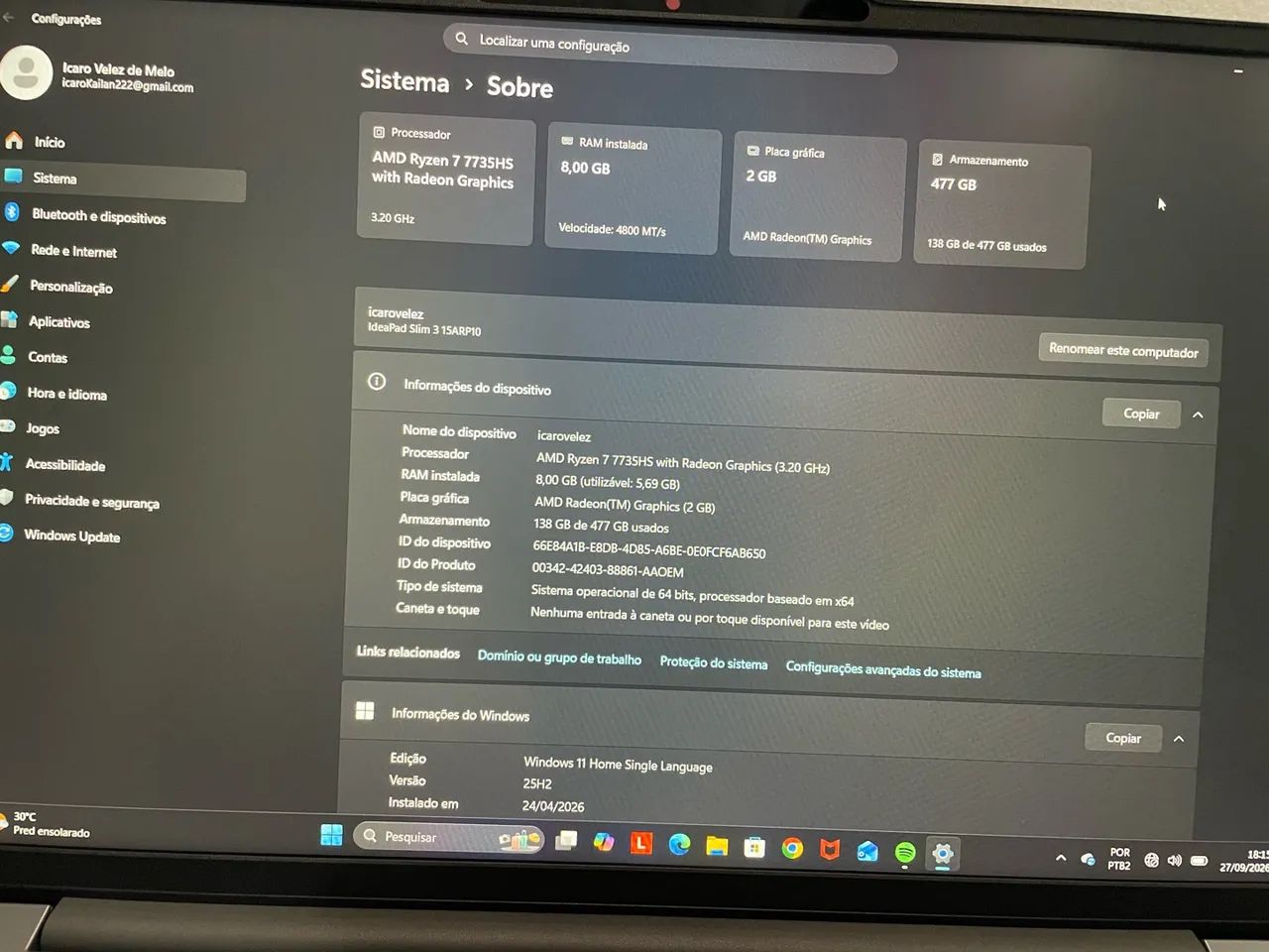Notebook Lenovo ryzen 7 - Foto 2