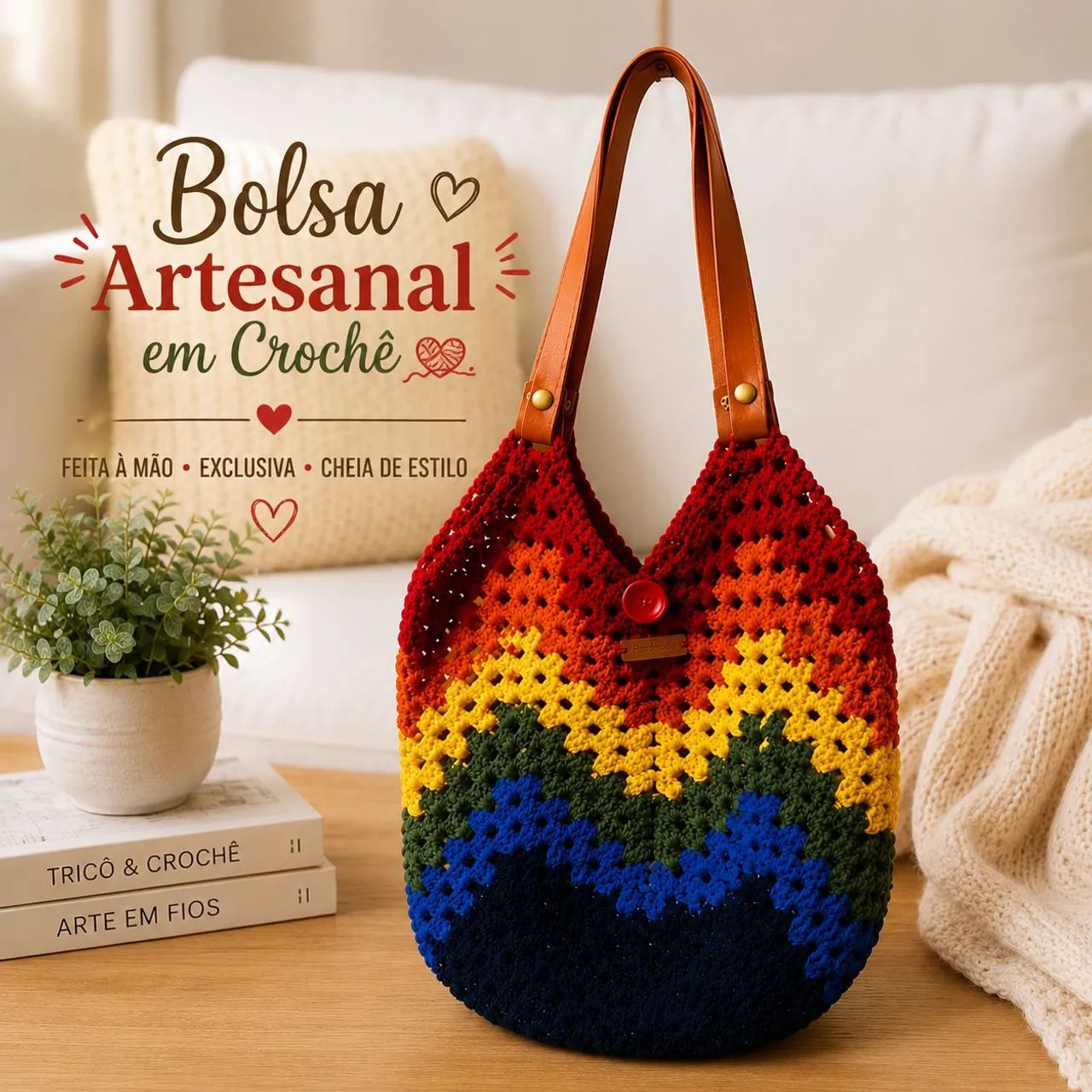 Bolsa de crochê colorida