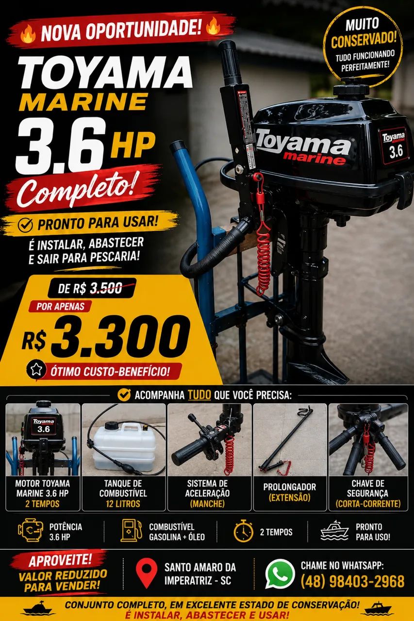 Motor de Popa Toyama Marine 3.6HP Completo  - Foto 5