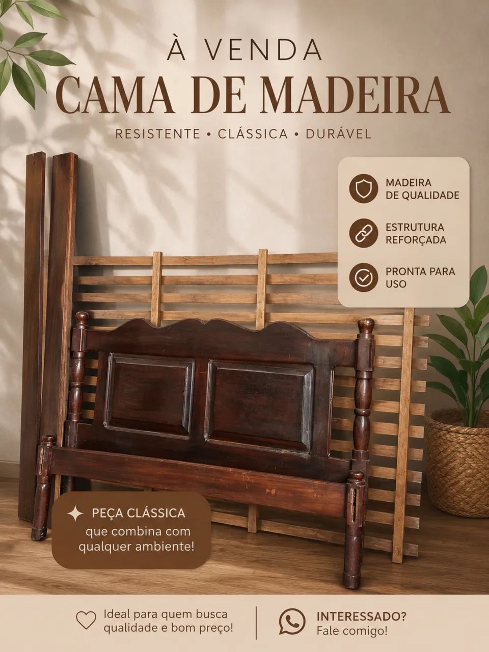 Cama de casal de madeira
