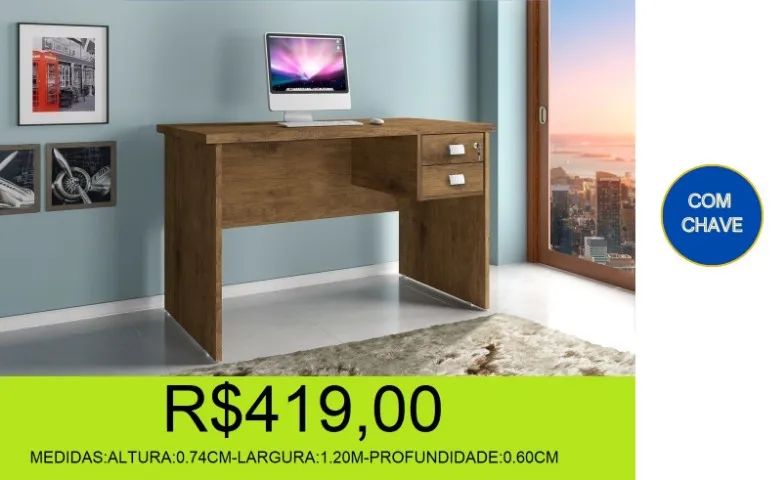 escrivaninha - com chave - 1.20M - compre e receba em até 72 horas  - Foto 2