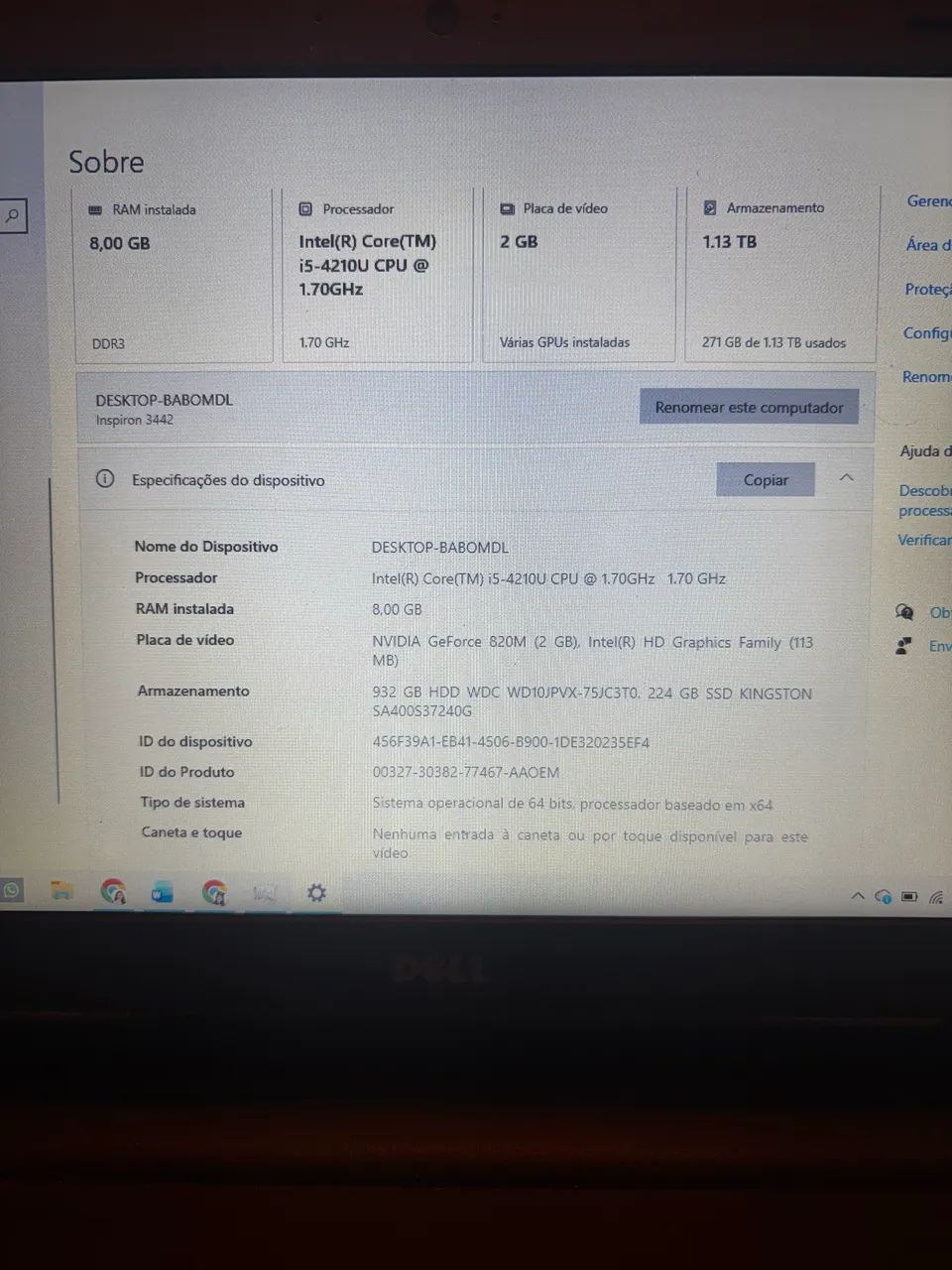 Notebook Dell core i5 8GB SSD 240 GB  + 1TB - Foto 2