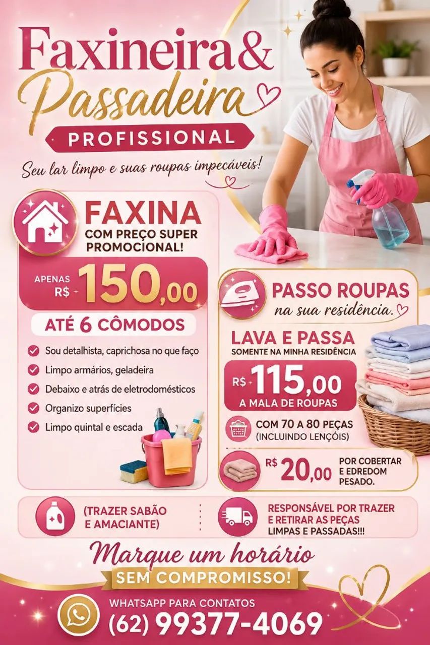 faxineira e passadeira regiao noroeste e Goiânia 