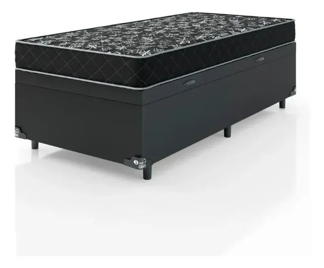 Colchão D20 + Cama Base Baú Solteiro em Corino