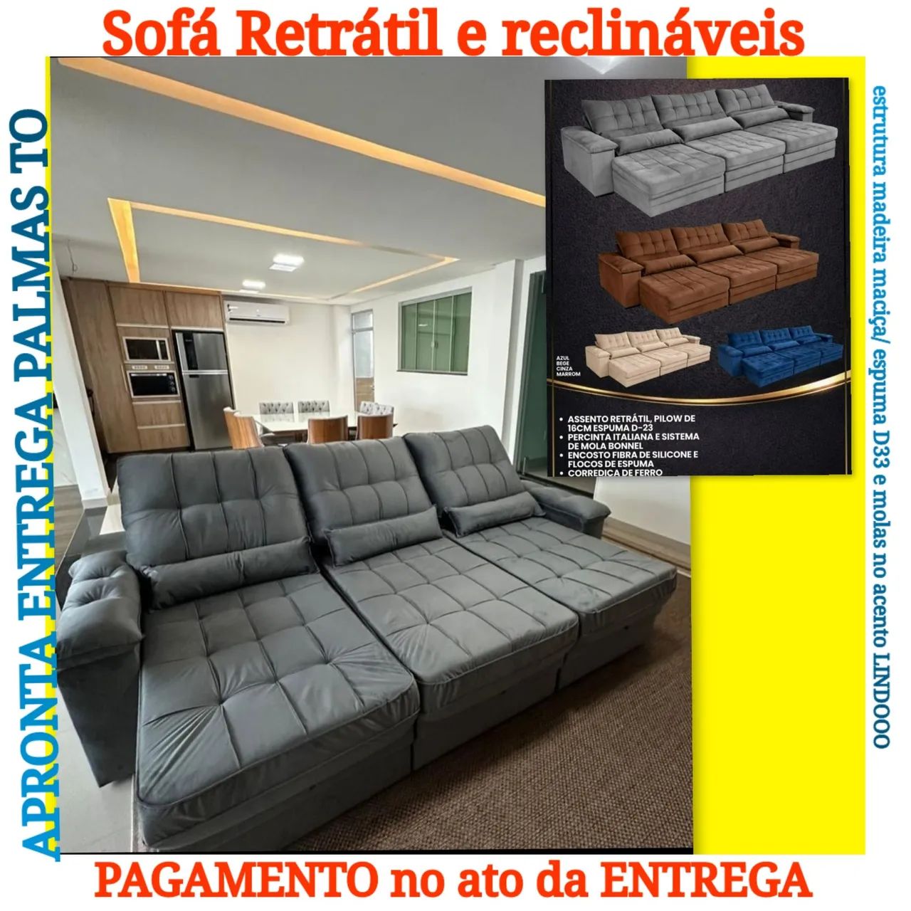 Promoção SOFÁ RETRÁTIL E RECLINÁVEL 2.90 LARGURA 