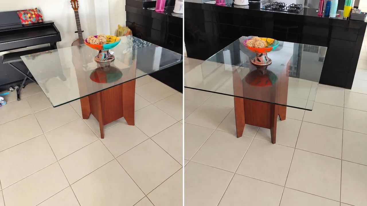 Mesa em madeira e vidro 10mm (1,20m X 1m)