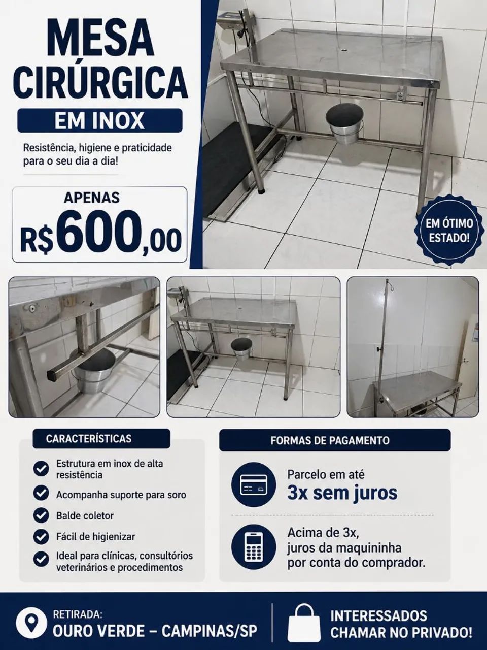 Mesa Cirúrgica Inox