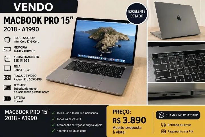 MacBook Pro 15? 2018 A1990 i7 16GB SSD 512GB Radeon 4GB
