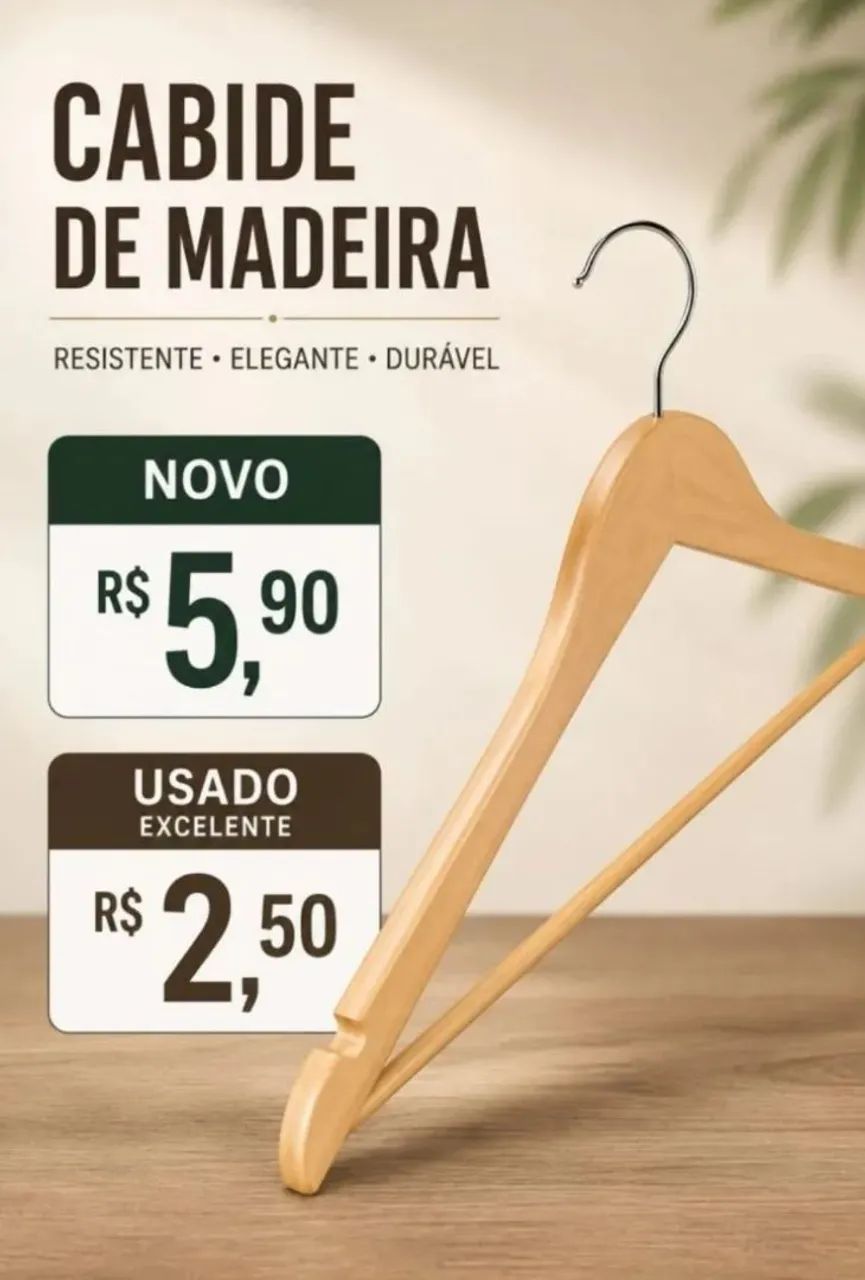 Cabide de madeira com prendedor e sem prendedor
