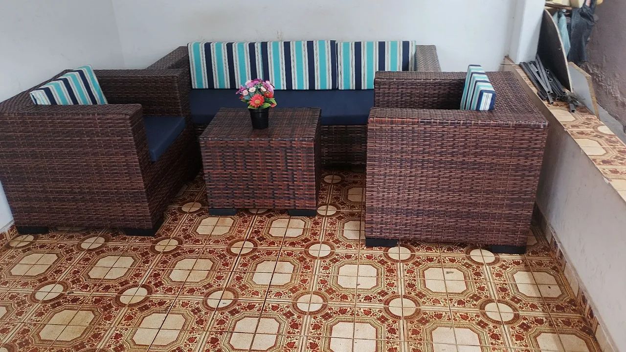 Jogo de sofá alto padrão de vime sintético 