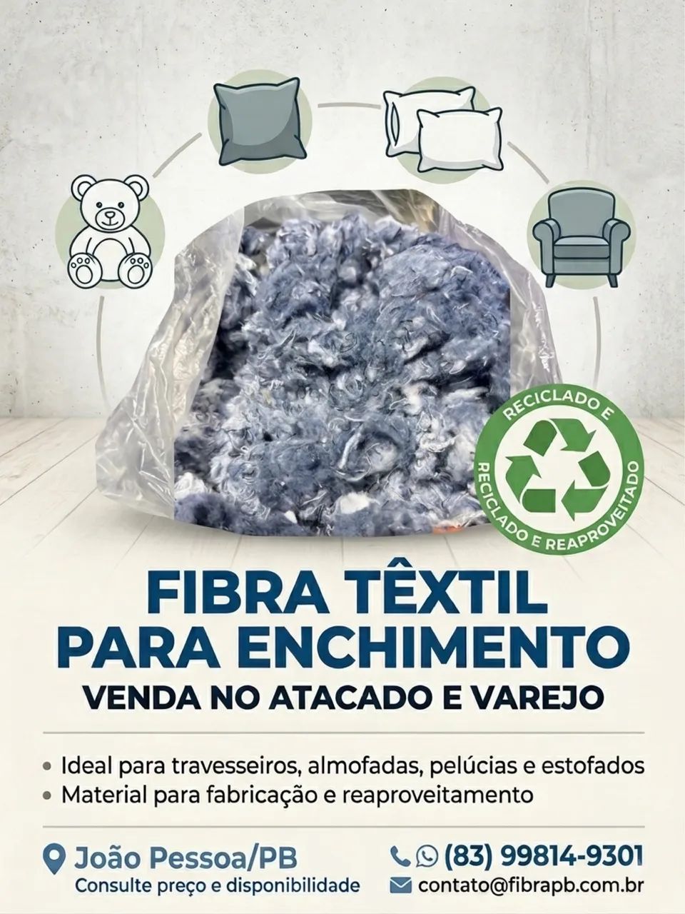 Fibra têxtil para enchimento.