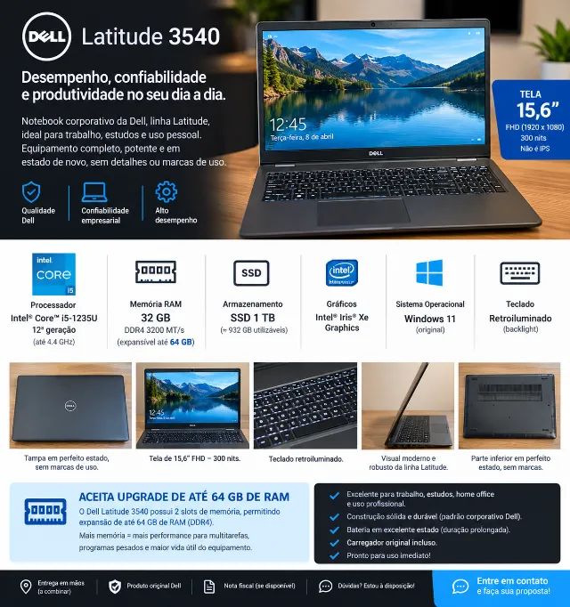 Dell Latitude 3540 i5 12ª Geração | 32GB RAM | SSD 1TB | Iris Xe