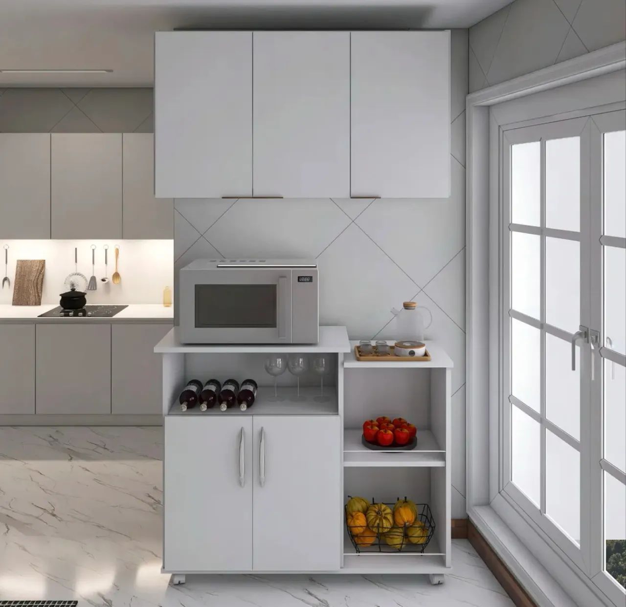 Armário aéreo e balcão para cozinha conjunto multiuso branco