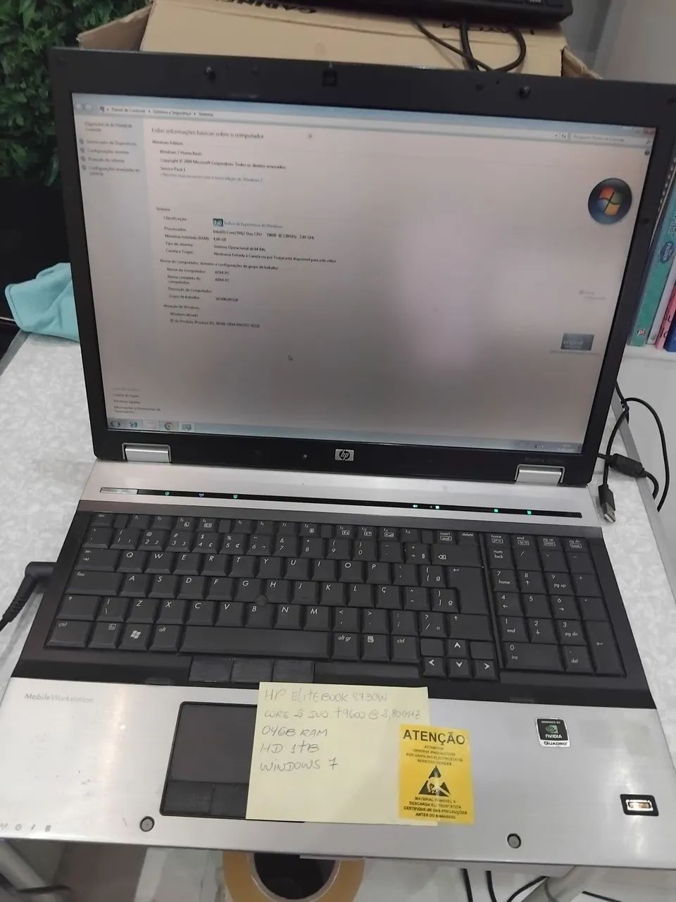 Notebook HP Elitebook Workstation Core 2 duo t9600 2,80 GHz 4gb HD