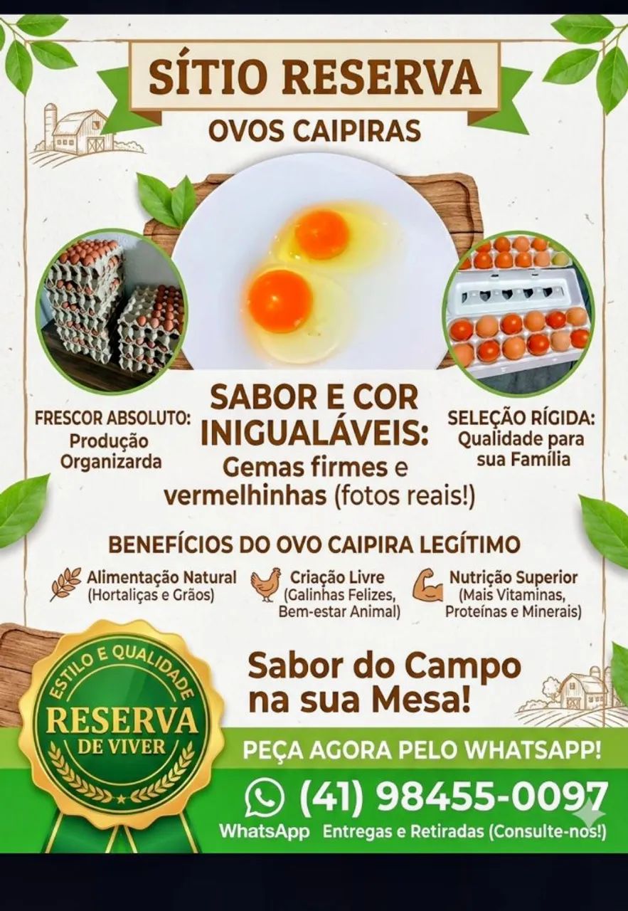Ovos caipiras direto do produtor.