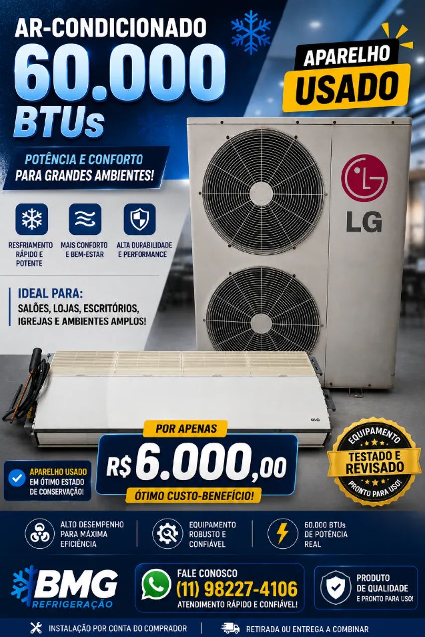 Ar-Condicionado Split LG 60.000 BTUs Usado - Funcionando - Ótimo Estado