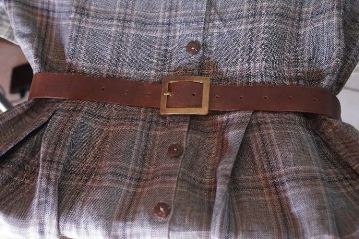 vestido chemise de linho puro xadrez +cinto de couro - Foto 4