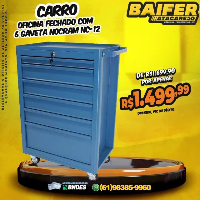 Carro Oficina Fechado Com 6 Gaveta Nocram NC-12