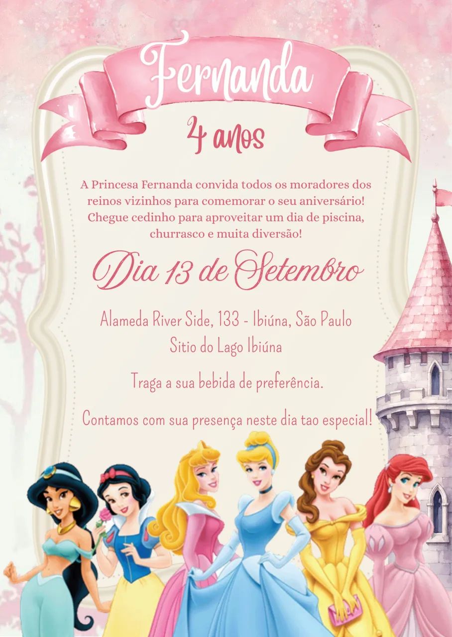 Convite digital tema princesas