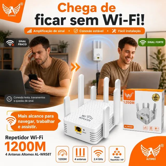 Repetidor Wi-Fi 1200M 4 Antenas Amplificador de Sinal Altomex AL-WR58T - Foto 3
