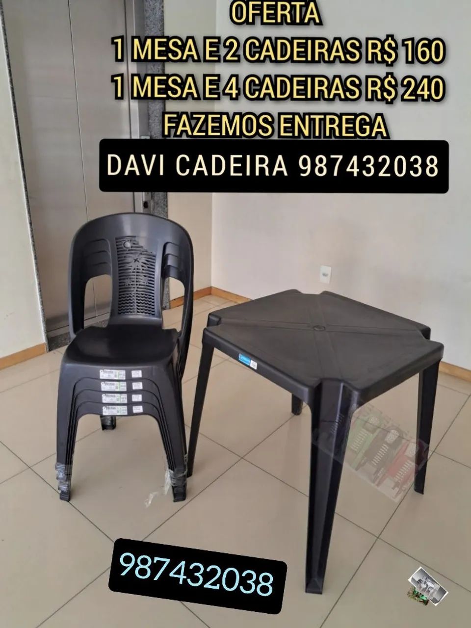 MESA MAIS CADEIRA DE PLASTICO PARA CASA OU COMERCIO 