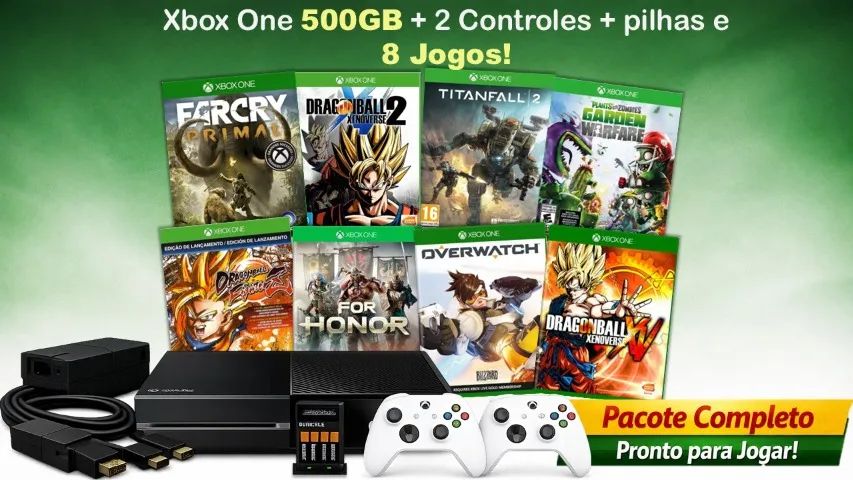 ACEITO PROPOSTAS!!! Xbox One 500gb + 8 Jogos + 2 Controles + 4 Pilhas Recarregáveis