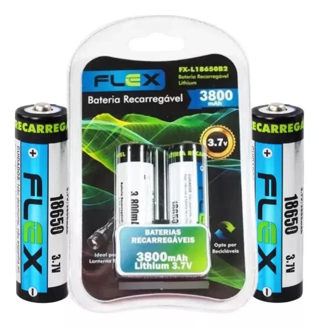 Kit com 2 Baterias Recarregáveis 18650 de 3,7V 3800mAh Flex Gold