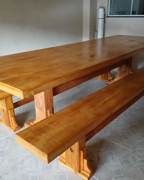 Mesa de madeira com bancos - Foto 4
