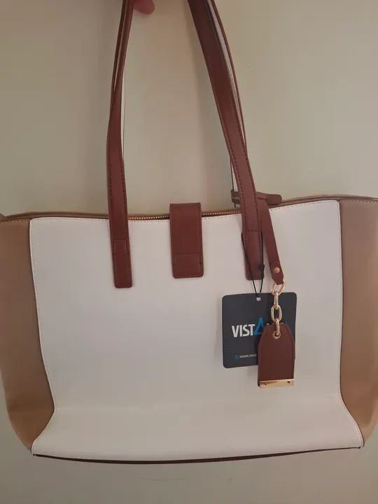 Bolsa de Ombro VistAvie Bege e Branca - Foto 6