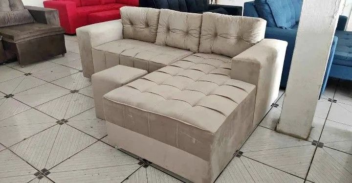 Sofá de Canto Marrom com Puff - Conforto e Estilo - Foto 4