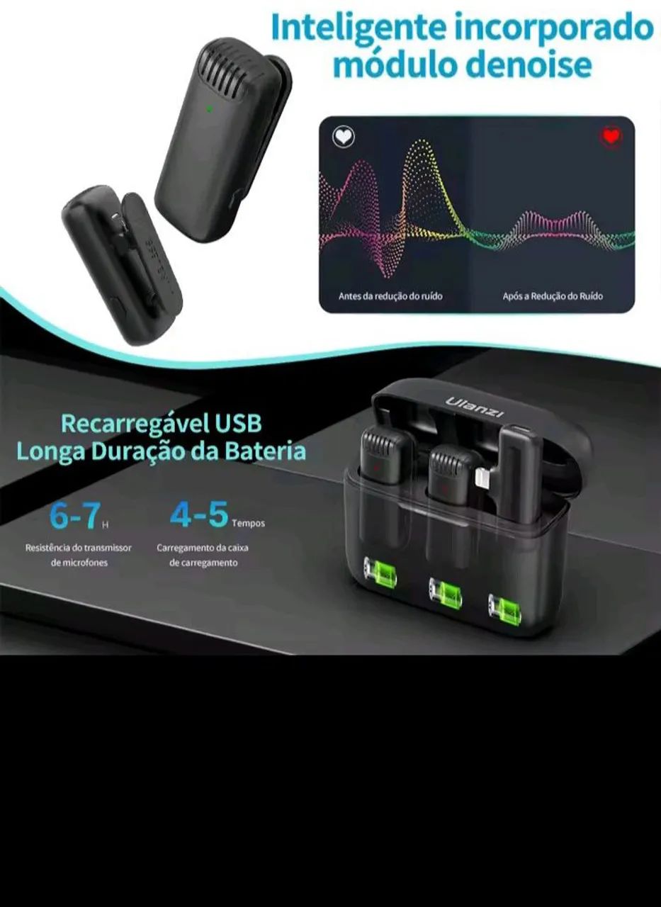 Microfone ulanzi j12 sem fio para celular tipo c e câmeras DJI action 5 pró, insta 360 go - Foto 3