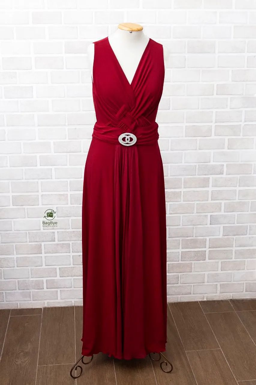 Vestido regata bordô de malha longo