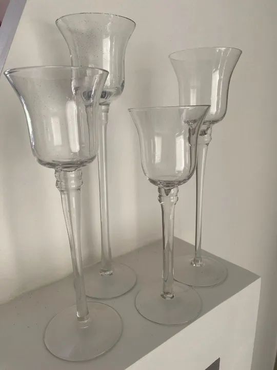 Conjunto de Castiçais de Vidro Transparente - Diferentes Tamanhos (20cm a 28cm) - Foto 2