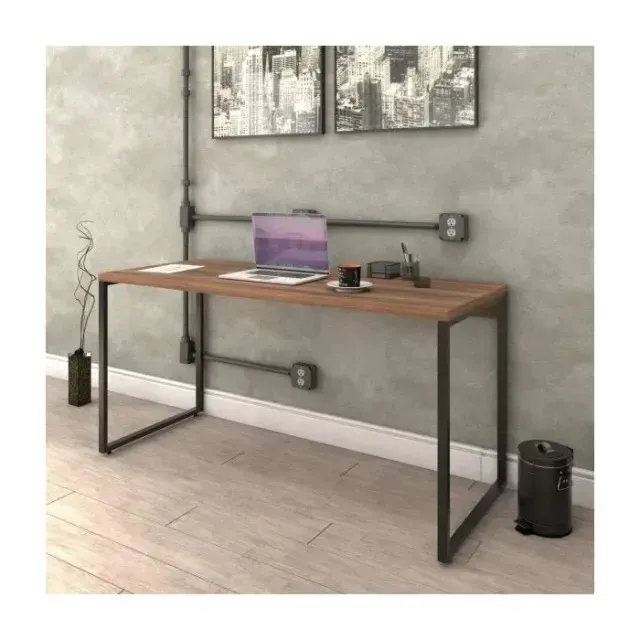 Mesa para Escritório Diretor Estilo Industrial 1,50M Kuadra Nogal