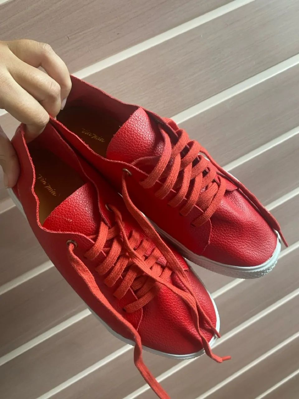 Tênis Via Mia Feminino Vermelho Couro  - Foto 4