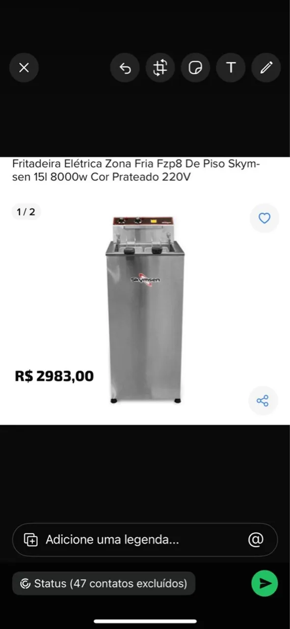 Fritadeira Elétrica Zona Fria Skymsen 15L 220V