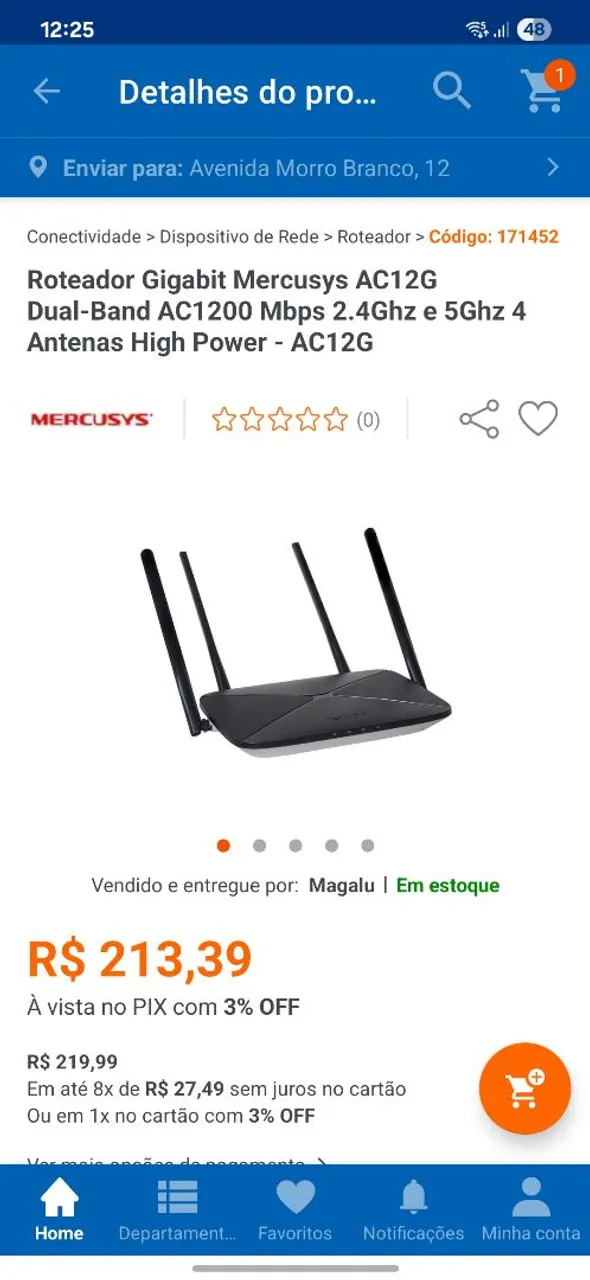 Roteador Gigabit Mercusys AC12G
