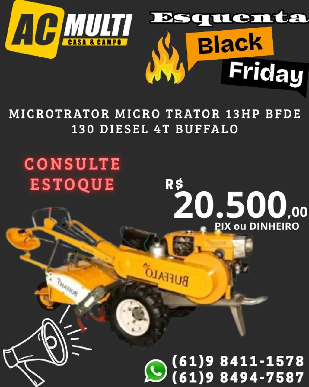 Microtrator micro trator 13hp BFDE 130 Diesel 4T Buffalo