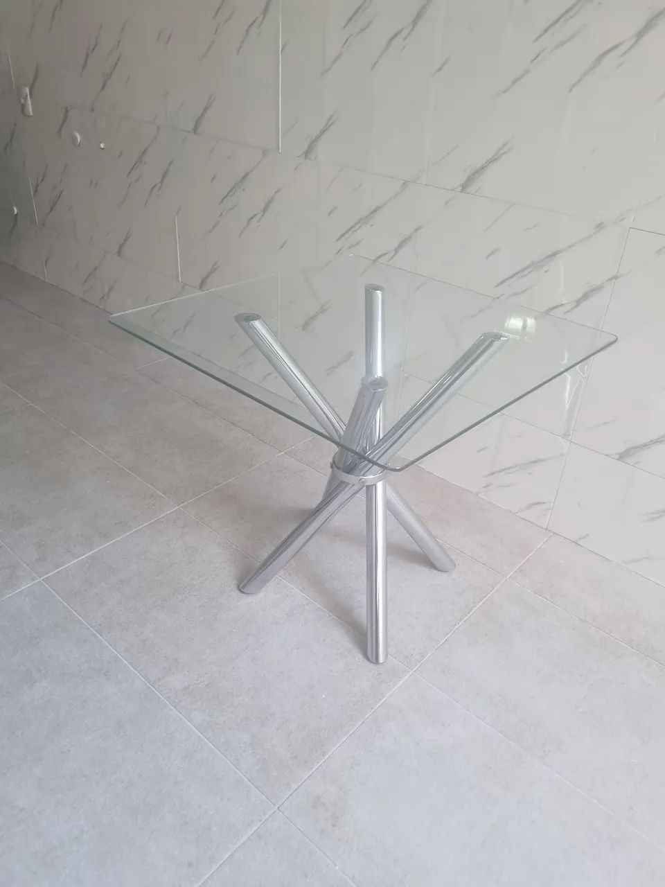 Mesa em vidro base cromada 80x80x75cm - Foto 3
