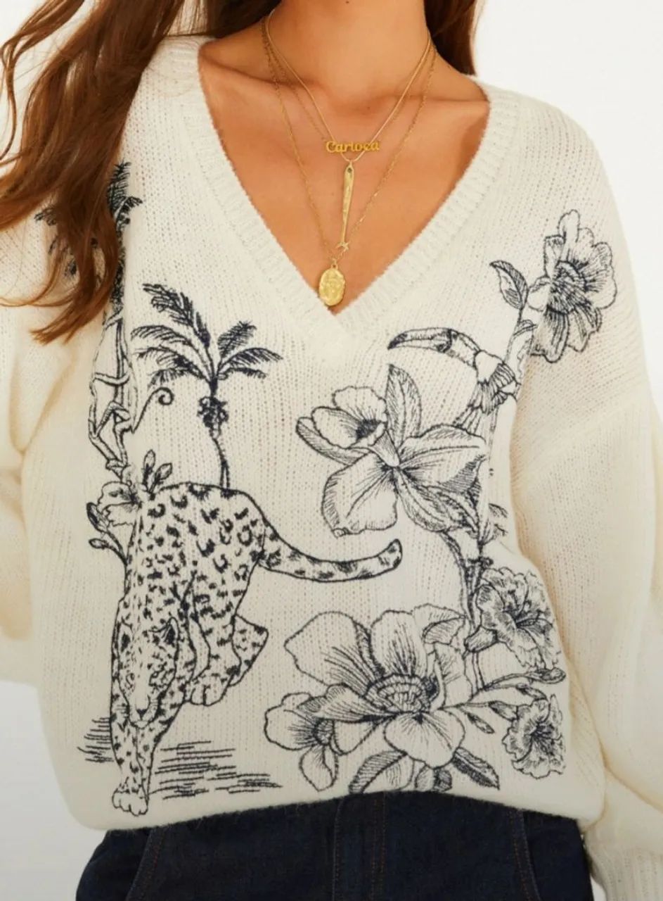 Pull tricot bordado Farm