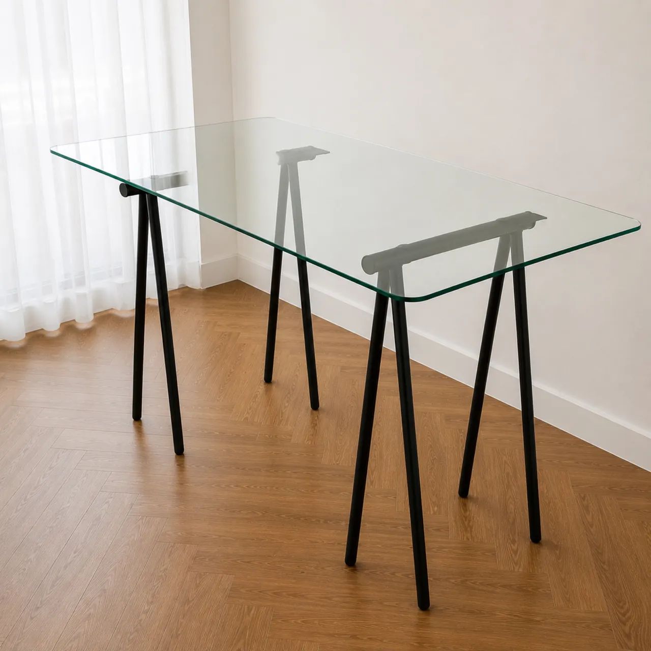 Mesa Escritório Vidro Com Cavaletes Pretos 160x80x75 - Foto 3