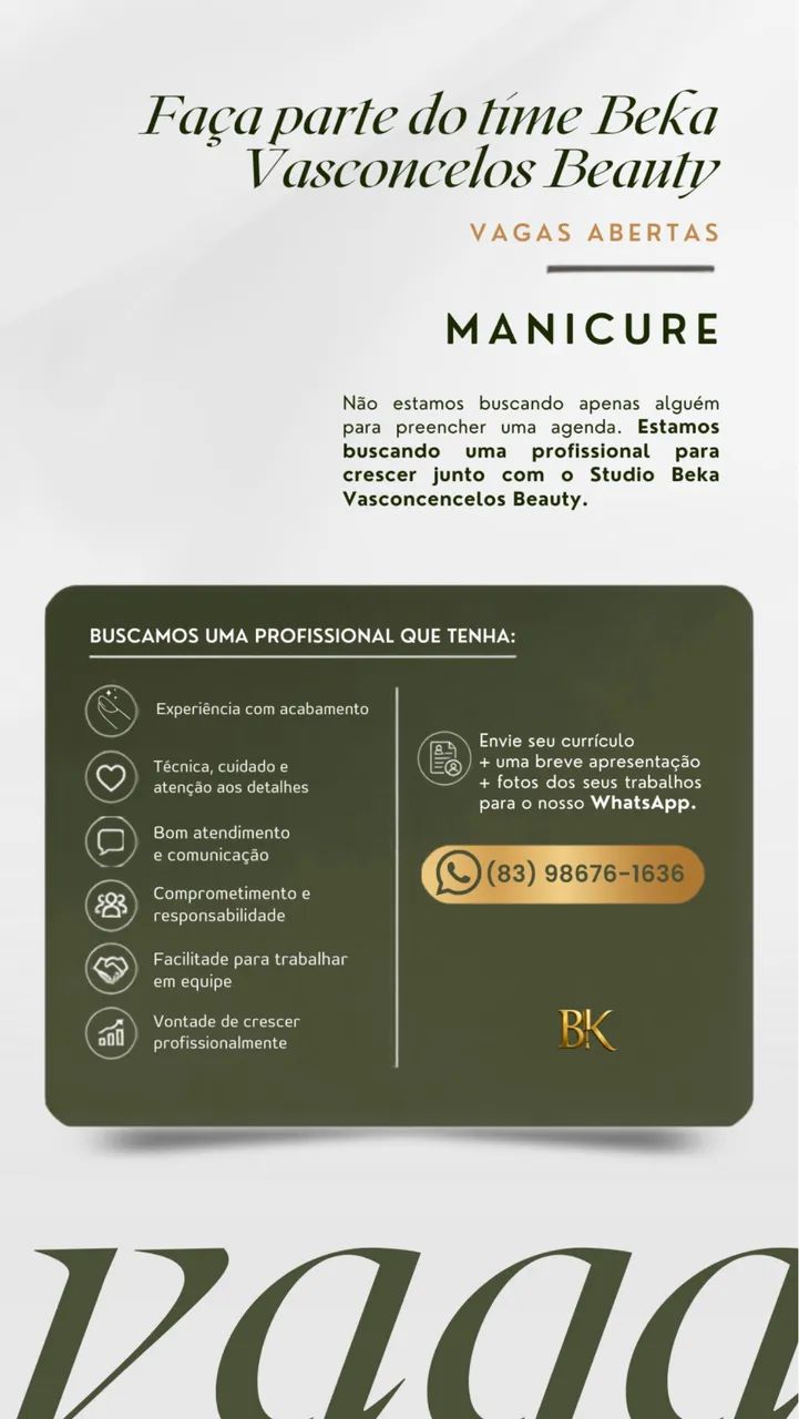 Estamos contratando Manicure!