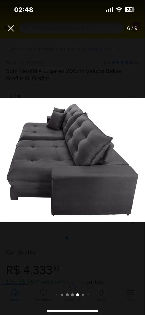 For sale: comfortable retractable and reclining velvet Belize sofa