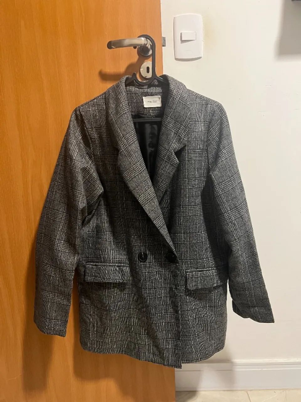 blazer alfaiataria xadrez forrado cinza - Foto 2
