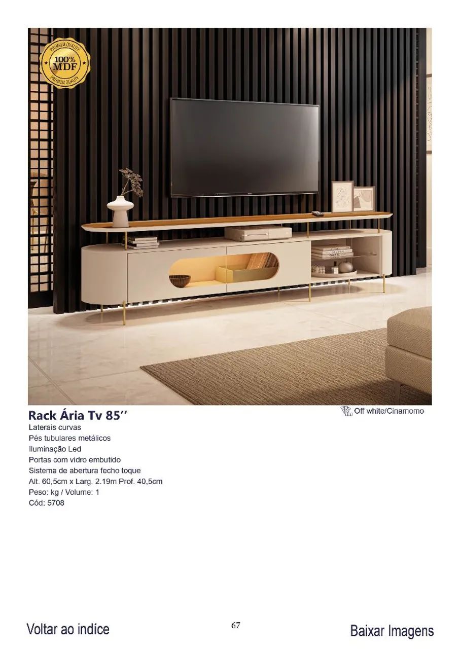 Rack bancada Ària Tv 85'' 100% MDF<br>