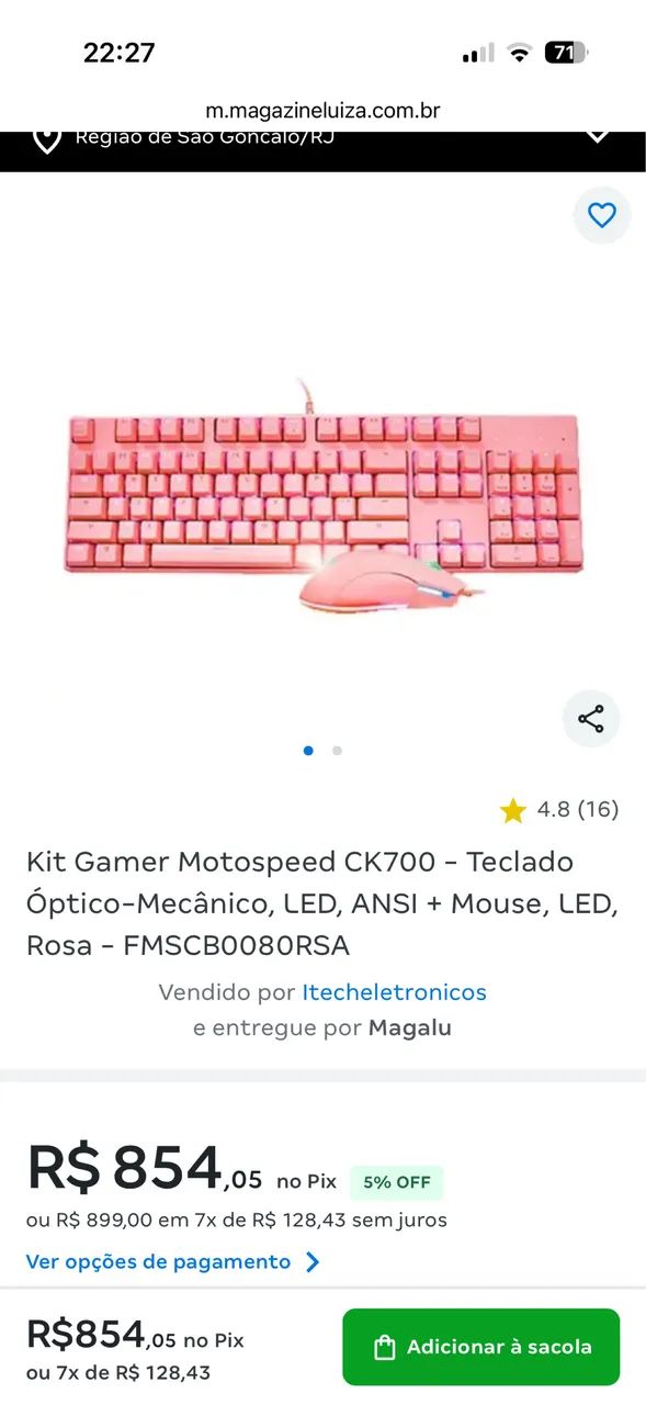 Teclado e Mouse Gamer Rosa Motospeed - Foto 2
